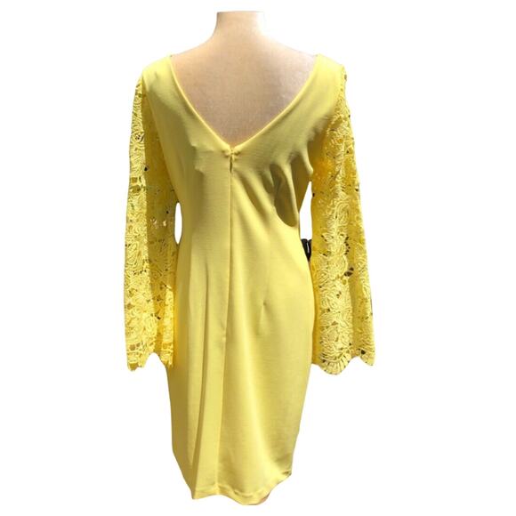 Marina Bright Yellow Lace Sleeve Sheath Dress Party Wedding Size S NWT - Picture 6 of 11